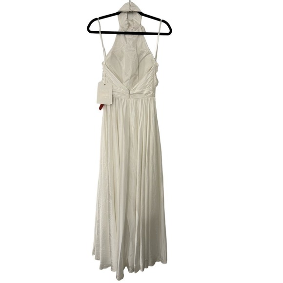 Mac Duggal Size 0 $398 NWT Rosette Halter White Chiffon Pleated Gown - Picture 5 of 12